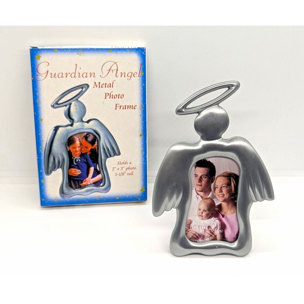 Vintage Giftco Inc. Guardian Angel Silver Metal Photo Frame 2x3 Portrait Easel